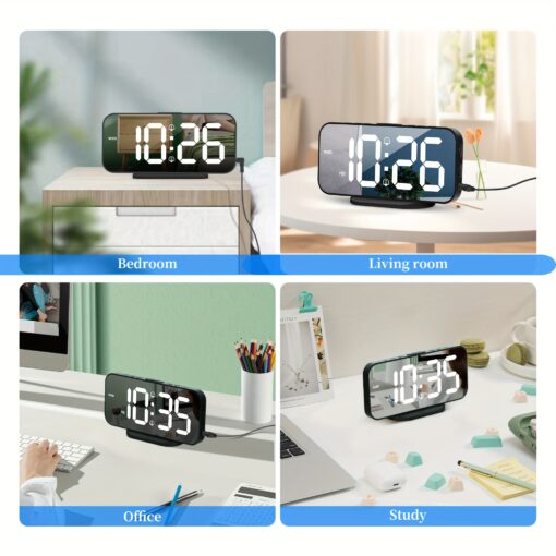Digitaler Wecker fürs Schlafzimmer, 6,7" LED-Spiegeluhr Mit 2 USB-Ladeanschlüssen – Bild 6