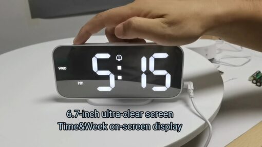 Digitaler Wecker fürs Schlafzimmer, 6,7" LED-Spiegeluhr Mit 2 USB-Ladeanschlüssen – Bild 10